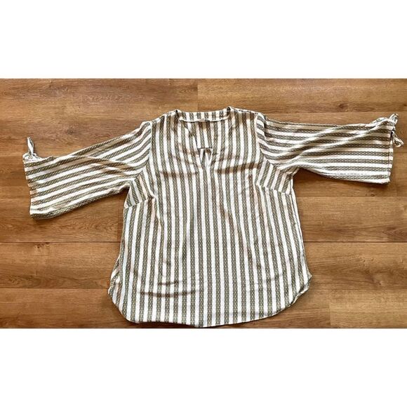 WOMENS MICHAEL KORS WHITE/GOLD CHAIN LINK PRINT BLOUSE SZ 1X - Picture 1 of 6